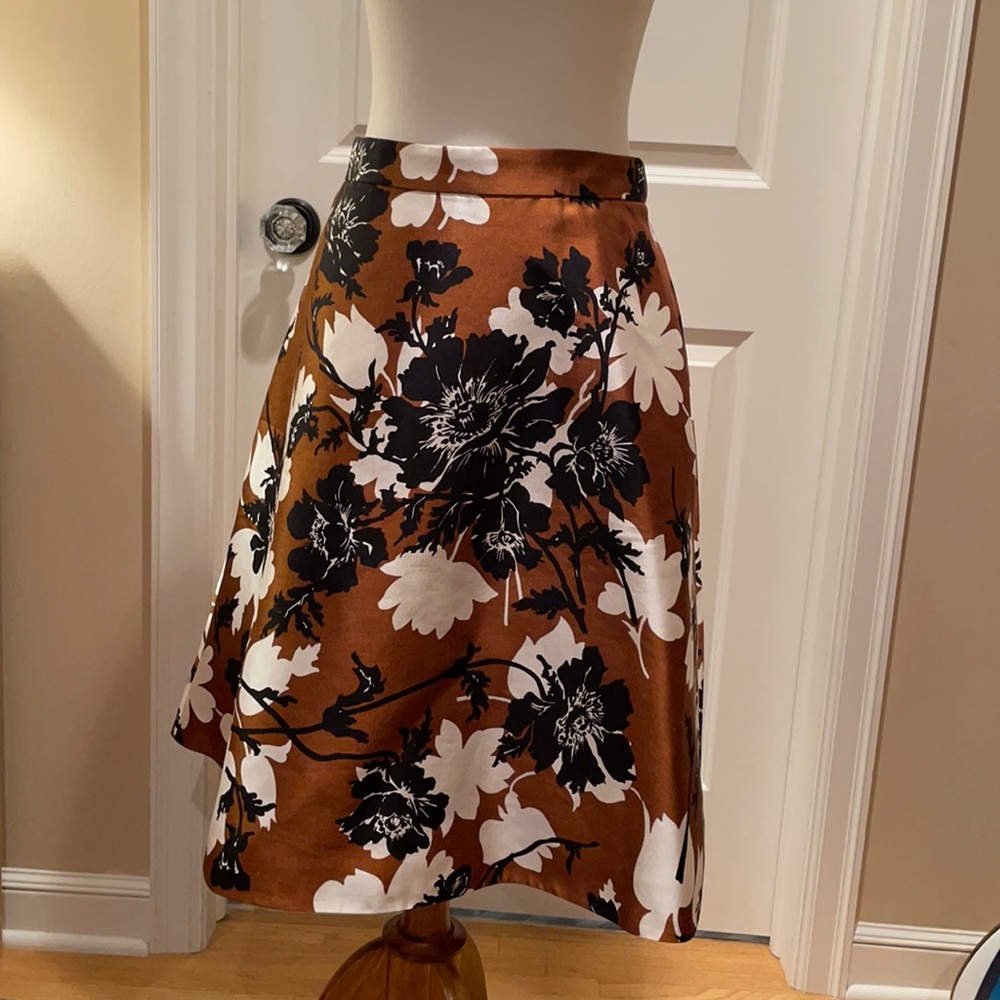 NWT J. Crew Collection A-line Floral Skirt - Brown/Black/Ivory - Sz 6